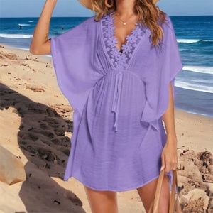 Women's Sexy V Neck Swimsuit Cover up- Light Purple- Sz Large